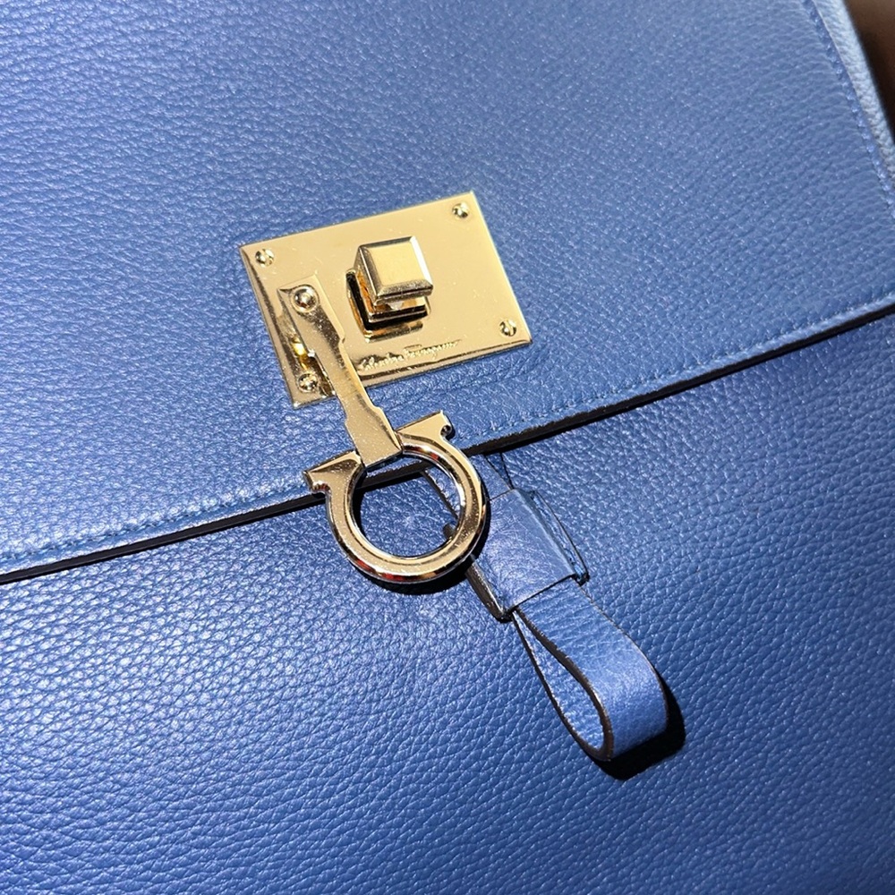 🔥🔥🔥Authentic Salvatore Ferragamo The Studio Blue Leather Studded Backpack - Picture 3 of 16
